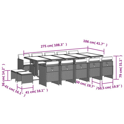 15-tlg. Garten-Essgruppe mit Kissen Braun Poly Rattan