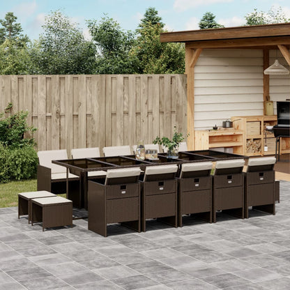 15-tlg. Garten-Essgruppe mit Kissen Braun Poly Rattan