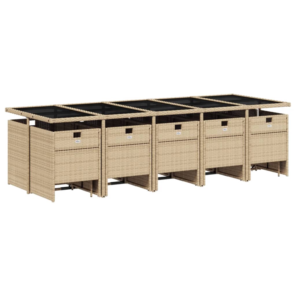 15-tlg. Garten-Essgruppe mit Kissen Beige Poly Rattan