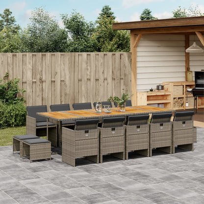 15-tlg. Garten-Essgruppe mit Kissen Grau Poly Rattan