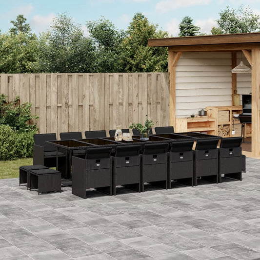 17-tlg. Garten-Essgruppe mit Kissen Schwarz Poly Rattan