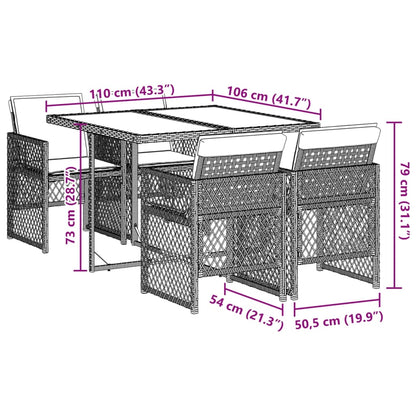 5-tlg. Garten-Essgruppe mit Kissen Braun Poly Rattan