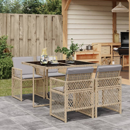 5-tlg. Garten-Essgruppe mit Kissen Beige Poly Rattan