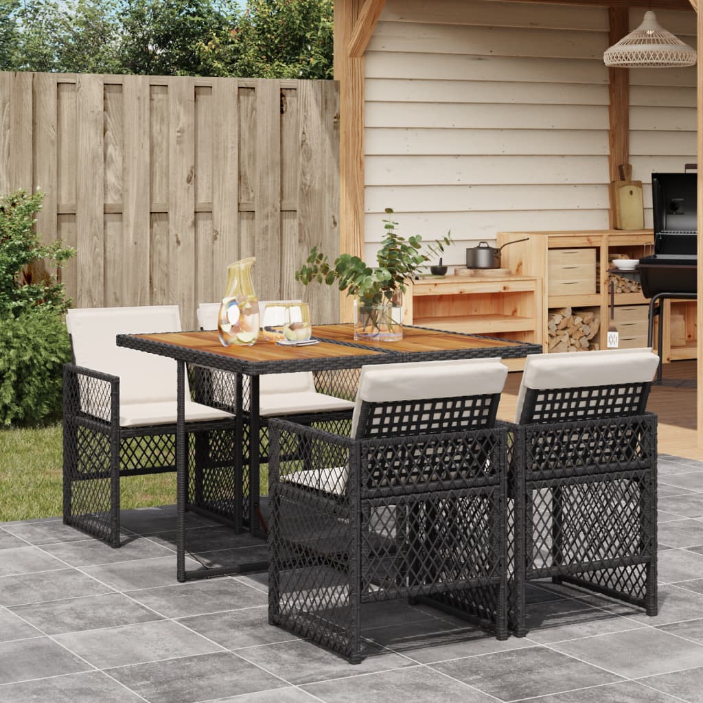 5-tlg. Garten-Essgruppe mit Kissen Schwarz Poly Rattan