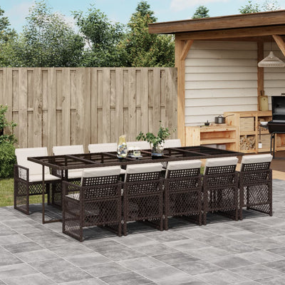 11-tlg. Garten-Essgruppe mit Kissen Braun Poly Rattan