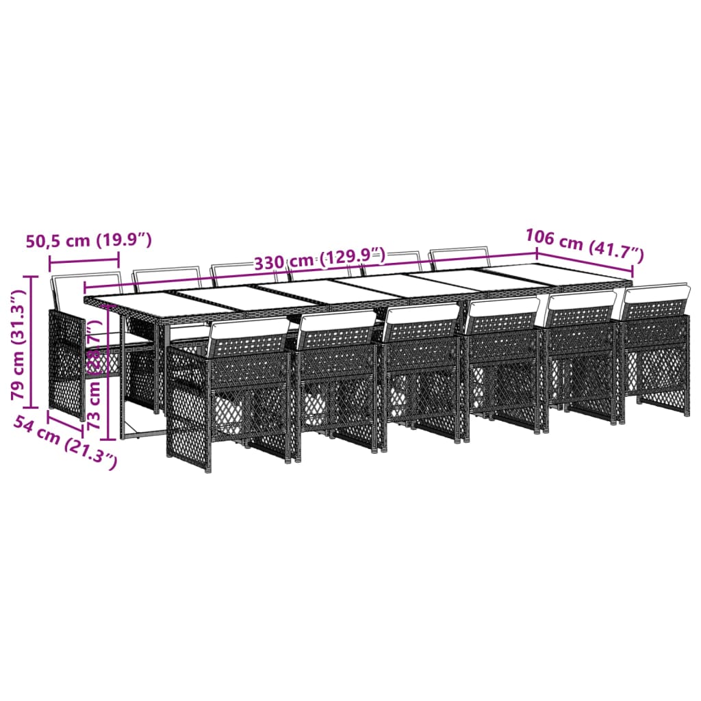 13-tlg. Garten-Essgruppe mit Kissen Schwarz Poly Rattan