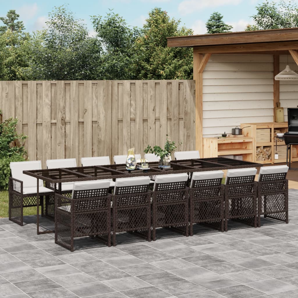 13-tlg. Garten-Essgruppe mit Kissen Braun Poly Rattan