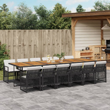 13-tlg. Garten-Essgruppe mit Kissen Schwarz Poly Rattan