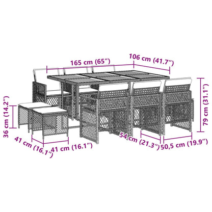 11-tlg. Garten-Essgruppe mit Kissen Schwarz Poly Rattan