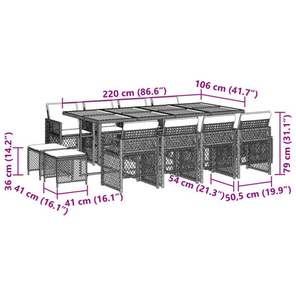 13-tlg. Garten-Essgruppe mit Kissen Schwarz Poly Rattan