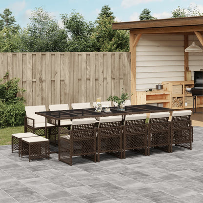 15-tlg. Garten-Essgruppe mit Kissen Braun Poly Rattan