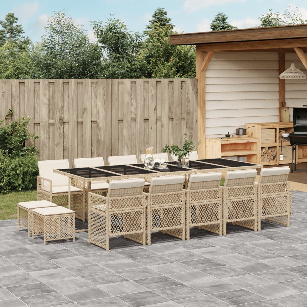 15-tlg. Garten-Essgruppe mit Kissen Beige Poly Rattan