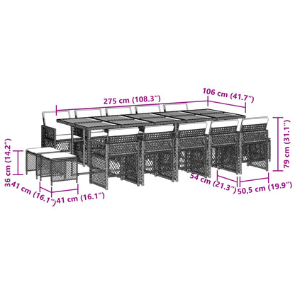 15-tlg. Garten-Essgruppe mit Kissen Schwarz Poly Rattan