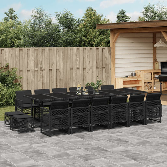 17-tlg. Garten-Essgruppe mit Kissen Schwarz Poly Rattan