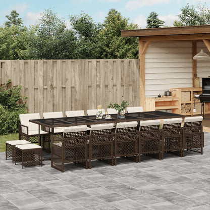 17-tlg. Garten-Essgruppe mit Kissen Braun Poly Rattan