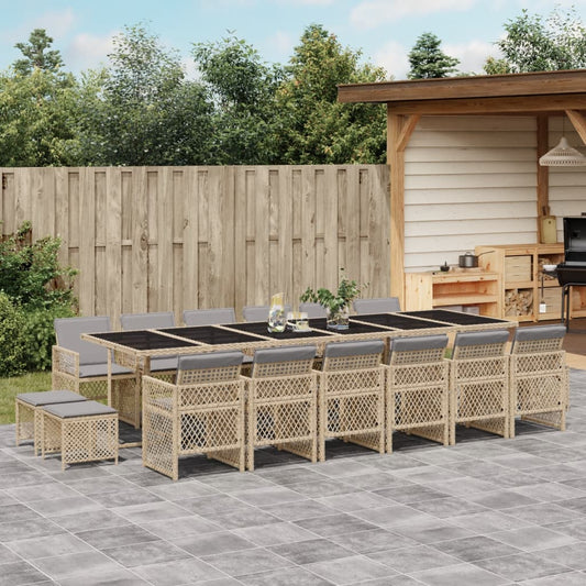 17-tlg. Garten-Essgruppe mit Kissen Beige Poly Rattan