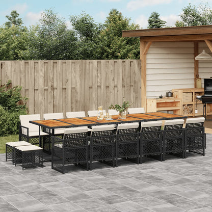 17-tlg. Garten-Essgruppe mit Kissen Schwarz Poly Rattan