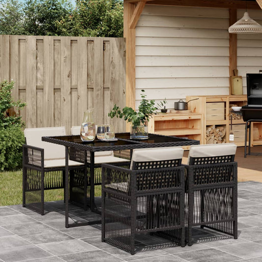 5-tlg. Garten-Essgruppe mit Kissen Schwarz Poly Rattan