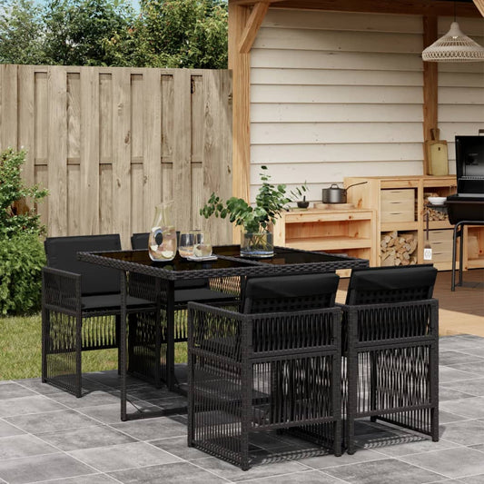 5-tlg. Garten-Essgruppe mit Kissen Schwarz Poly Rattan