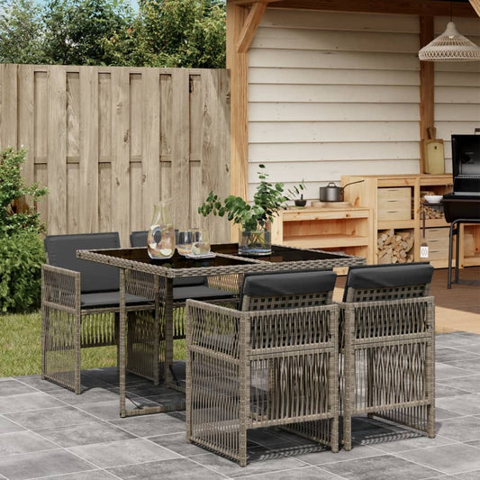 5-tlg. Garten-Essgruppe mit Kissen Grau Poly Rattan