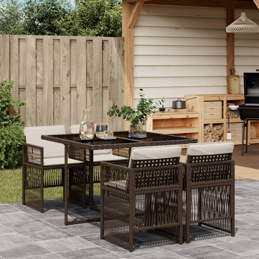 5-tlg. Garten-Essgruppe mit Kissen Braun Poly Rattan