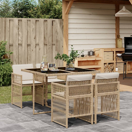 5-tlg. Garten-Essgruppe mit Kissen Beige Poly Rattan