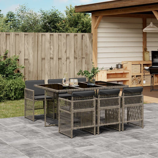 7-tlg. Garten-Essgruppe mit Kissen Grau Poly Rattan