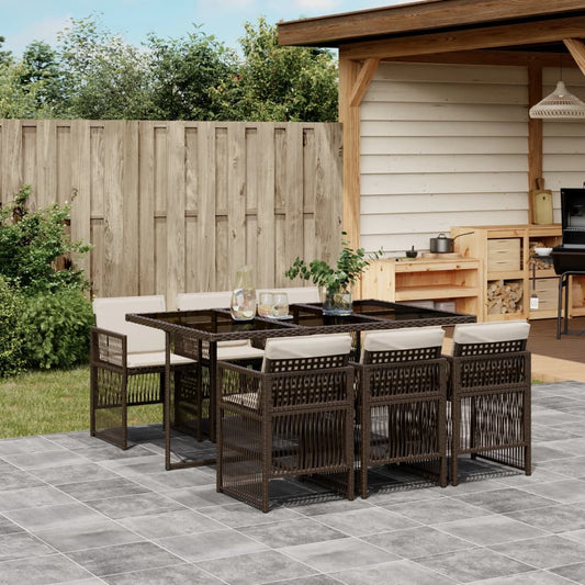 7-tlg. Garten-Essgruppe mit Kissen Braun Poly Rattan