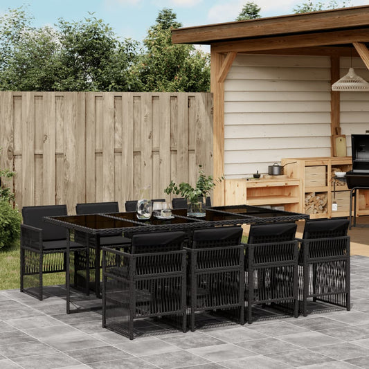 9-tlg. Garten-Essgruppe mit Kissen Schwarz Poly Rattan