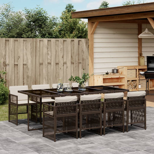 9-tlg. Garten-Essgruppe mit Kissen Braun Poly Rattan