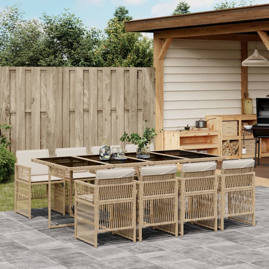 9-tlg. Garten-Essgruppe mit Kissen Beige Poly Rattan