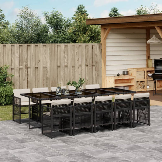 11-tlg. Garten-Essgruppe mit Kissen Schwarz Poly Rattan