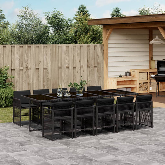 11-tlg. Garten-Essgruppe mit Kissen Schwarz Poly Rattan