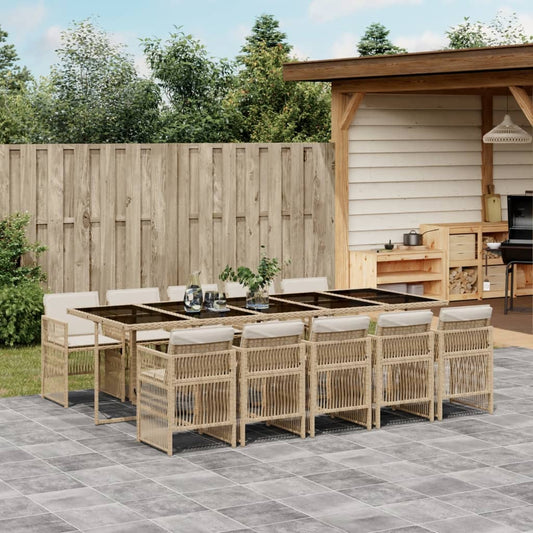 11-tlg. Garten-Essgruppe mit Kissen Beige Poly Rattan