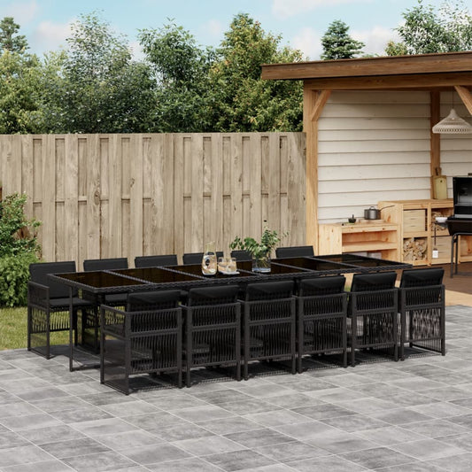 13-tlg. Garten-Essgruppe mit Kissen Schwarz Poly Rattan