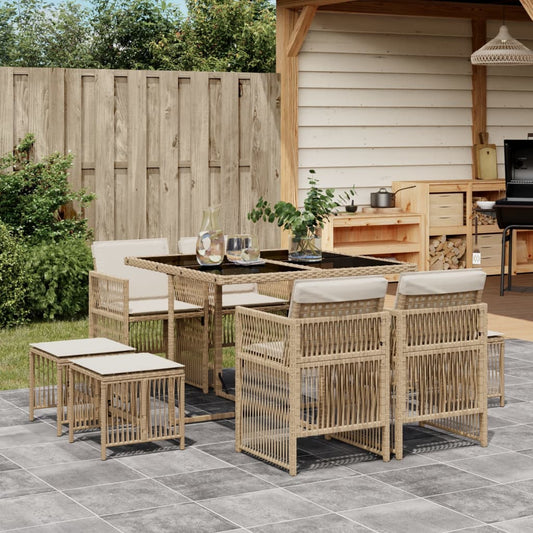 9-tlg. Garten-Essgruppe mit Kissen Beige Poly Rattan