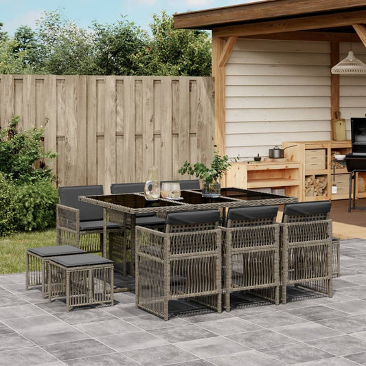 11-tlg. Garten-Essgruppe mit Kissen Grau Poly Rattan