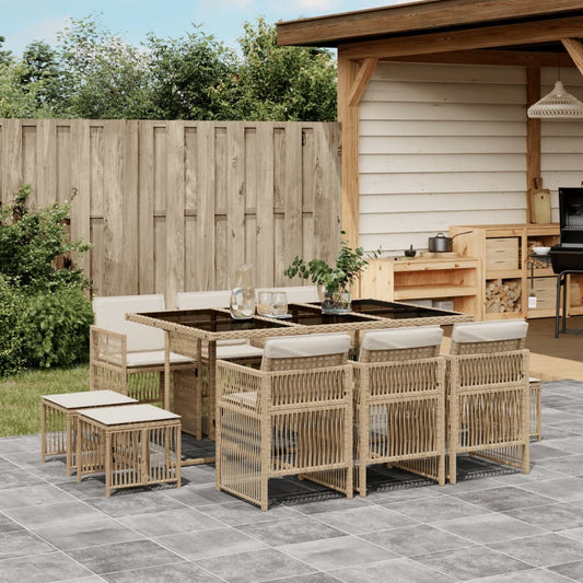 11-tlg. Garten-Essgruppe mit Kissen Beige Poly Rattan