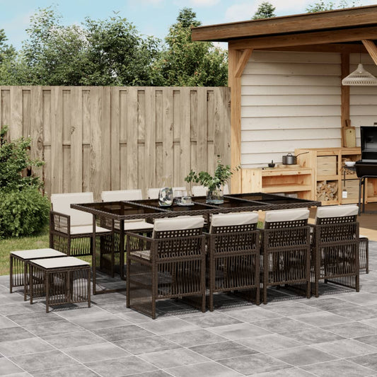 13-tlg. Garten-Essgruppe mit Kissen Braun Poly Rattan