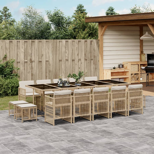 15-tlg. Garten-Essgruppe mit Kissen Beige Poly Rattan