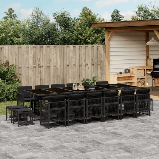 17-tlg. Garten-Essgruppe mit Kissen Schwarz Poly Rattan