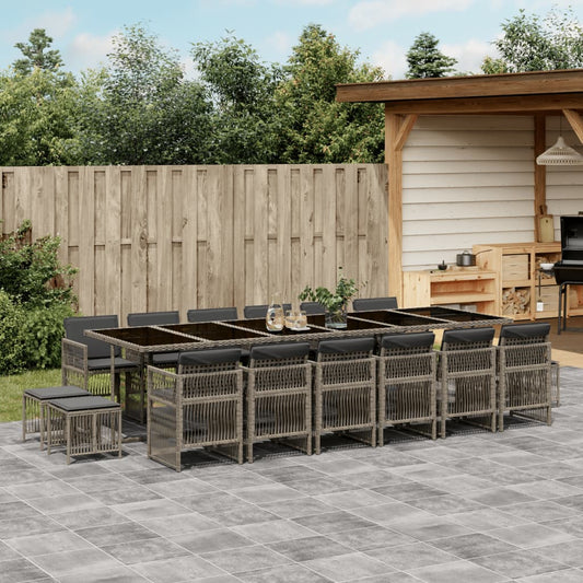 17-tlg. Garten-Essgruppe mit Kissen Grau Poly Rattan