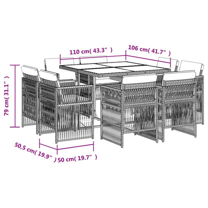 9-tlg. Garten-Essgruppe mit Kissen Beigemischung Poly Rattan