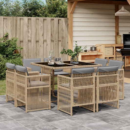 9-tlg. Garten-Essgruppe mit Kissen Beigemischung Poly Rattan