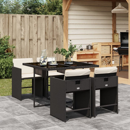 5-tlg. Garten-Essgruppe mit Kissen Schwarz Poly Rattan