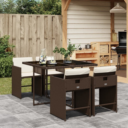 5-tlg. Garten-Essgruppe mit Kissen Braun Poly Rattan