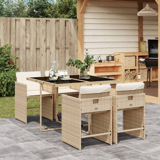 5-tlg. Garten-Essgruppe mit Kissen Beige Poly Rattan