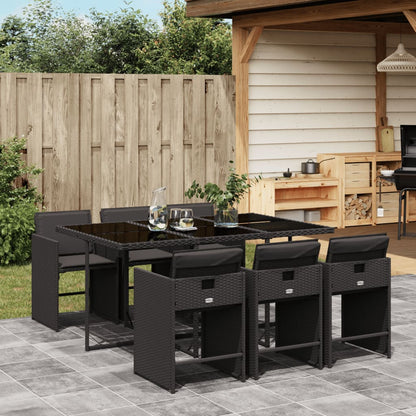 7-tlg. Garten-Essgruppe mit Kissen Schwarz Poly Rattan