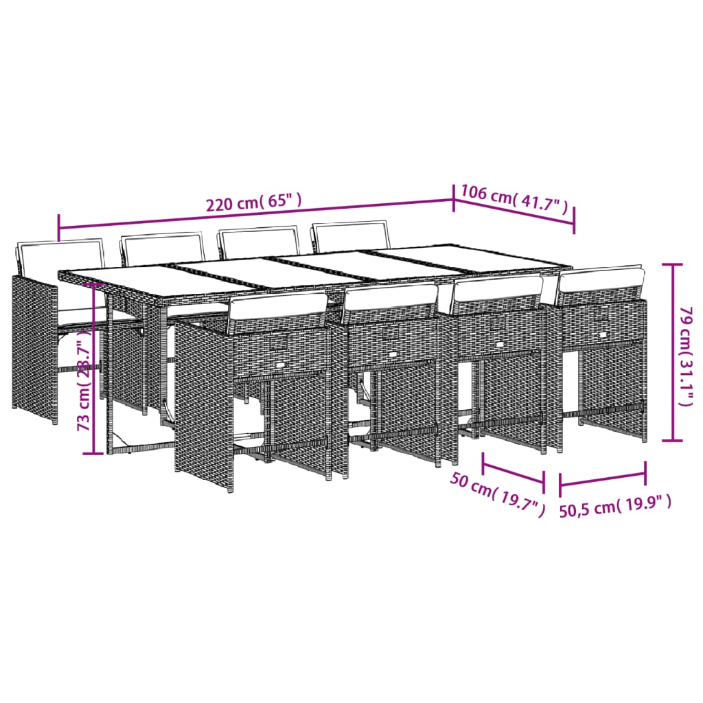 9-tlg. Garten-Essgruppe mit Kissen Schwarz Poly Rattan