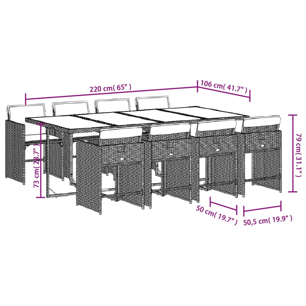 9-tlg. Garten-Essgruppe mit Kissen Braun Poly Rattan